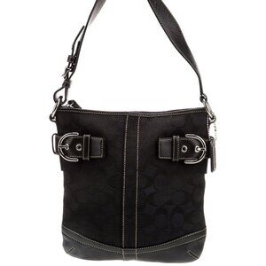 Like New Coach Black Signature Canvas Shoulder Bag Purse 3577